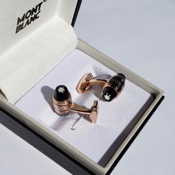 New Montblanc Rose Gold Coated / Glass Cufflinks - Picture 1 of 3
